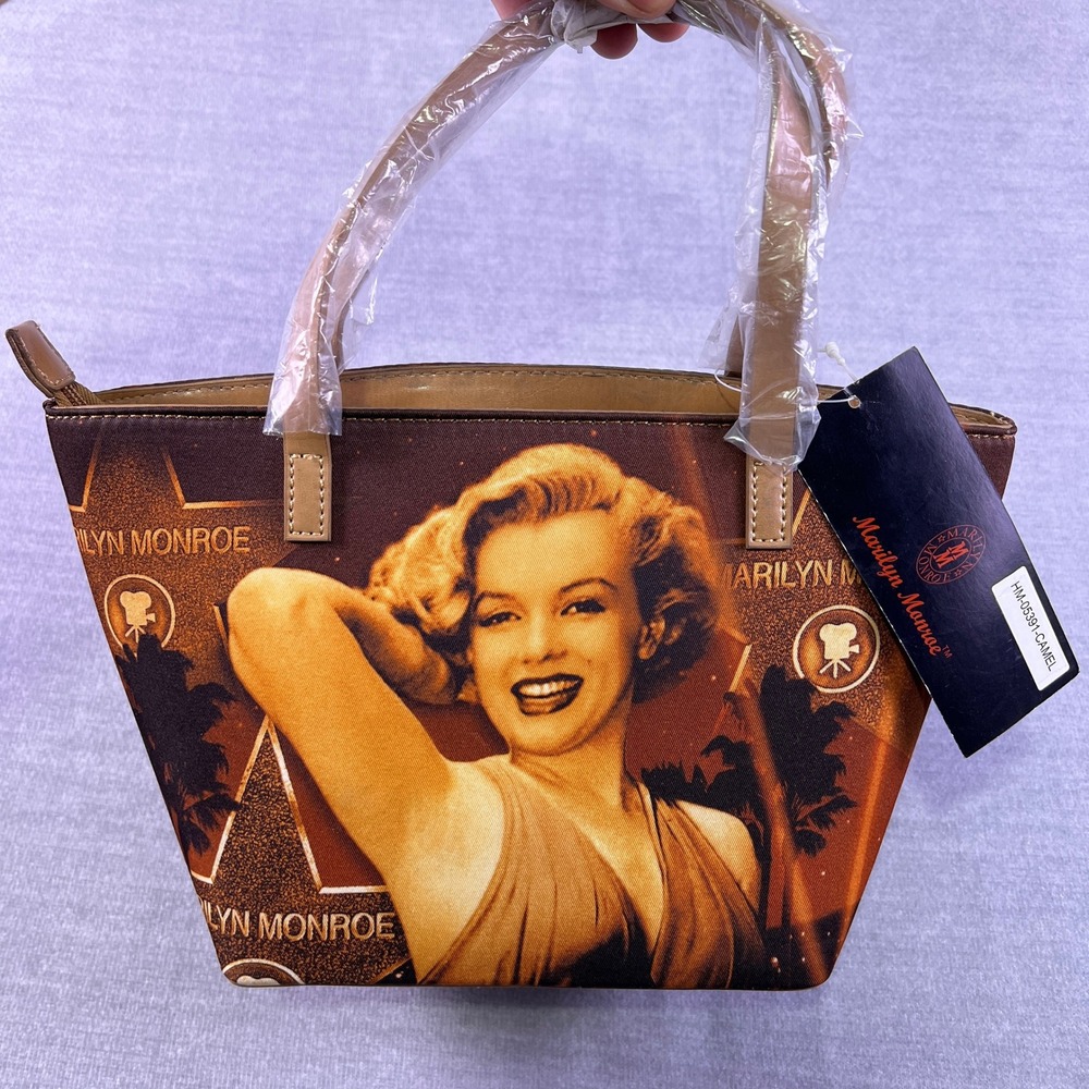 Marilyn Monroe Rhinestone Graphic Mini Satchel Handbag Womens Small Camel Brown - Picture 2 of 8